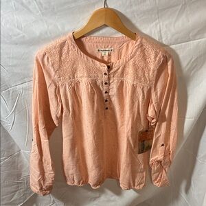 Lucky Brand Peach Lace Button-Up Blouse